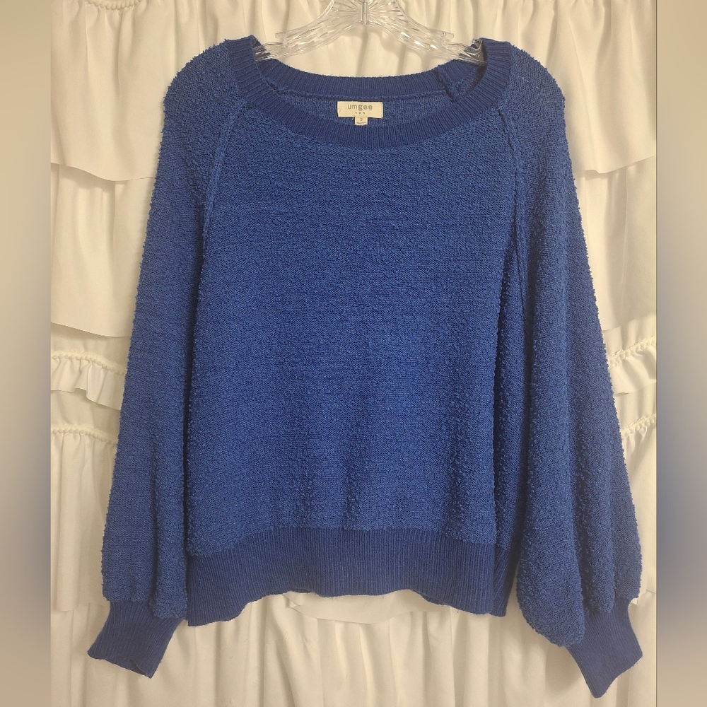 Umgee Women's Royal Blue Textured Crew Neck Sweater